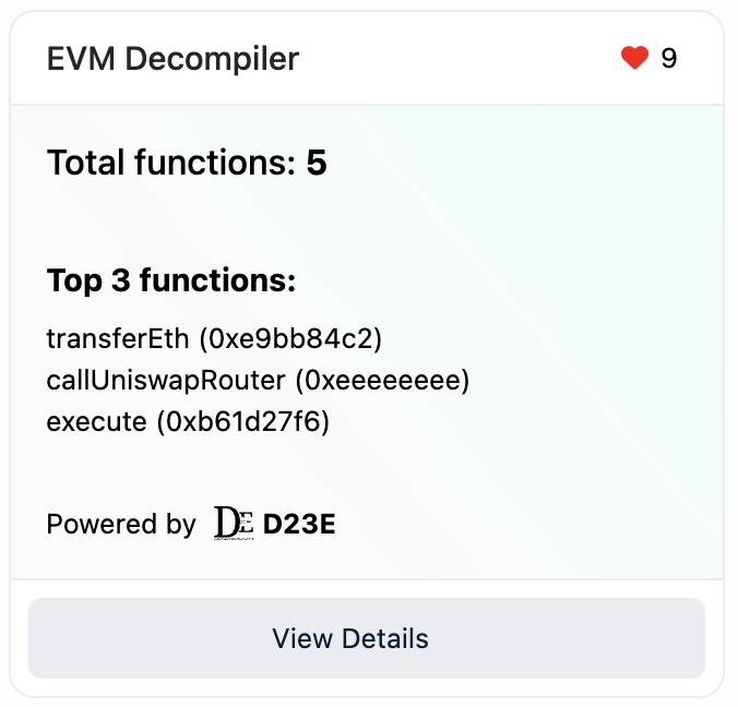 EVM Decompiler Card on Etherscan